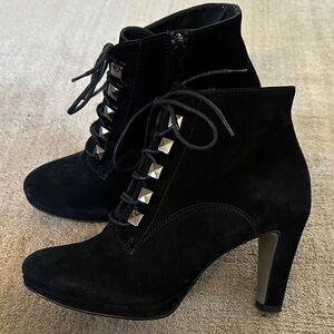 Paul Green Women's Black Suede Lace-Up High Heel Ankle Boots Sz 5.5